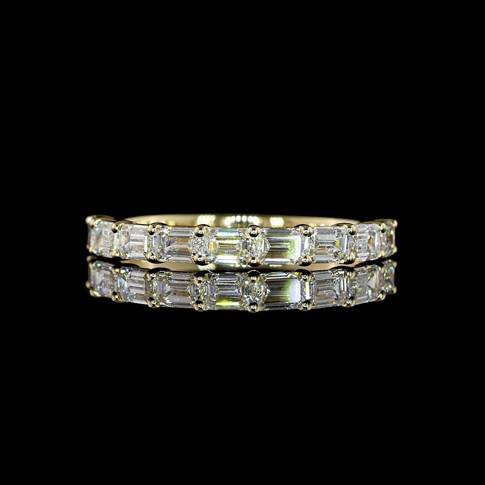 14K Yellow Gold Half Eternity Band with East-West Set Emerald Cut Lab Diamonds - 1.10 Carats Total Diamond Weight - Covaloro Fine Jewelry