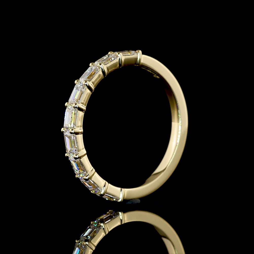 14K Yellow Gold Half Eternity Band with East-West Set Emerald Cut Lab Diamonds - 1.10 Carats Total Diamond Weight - Covaloro Fine Jewelry