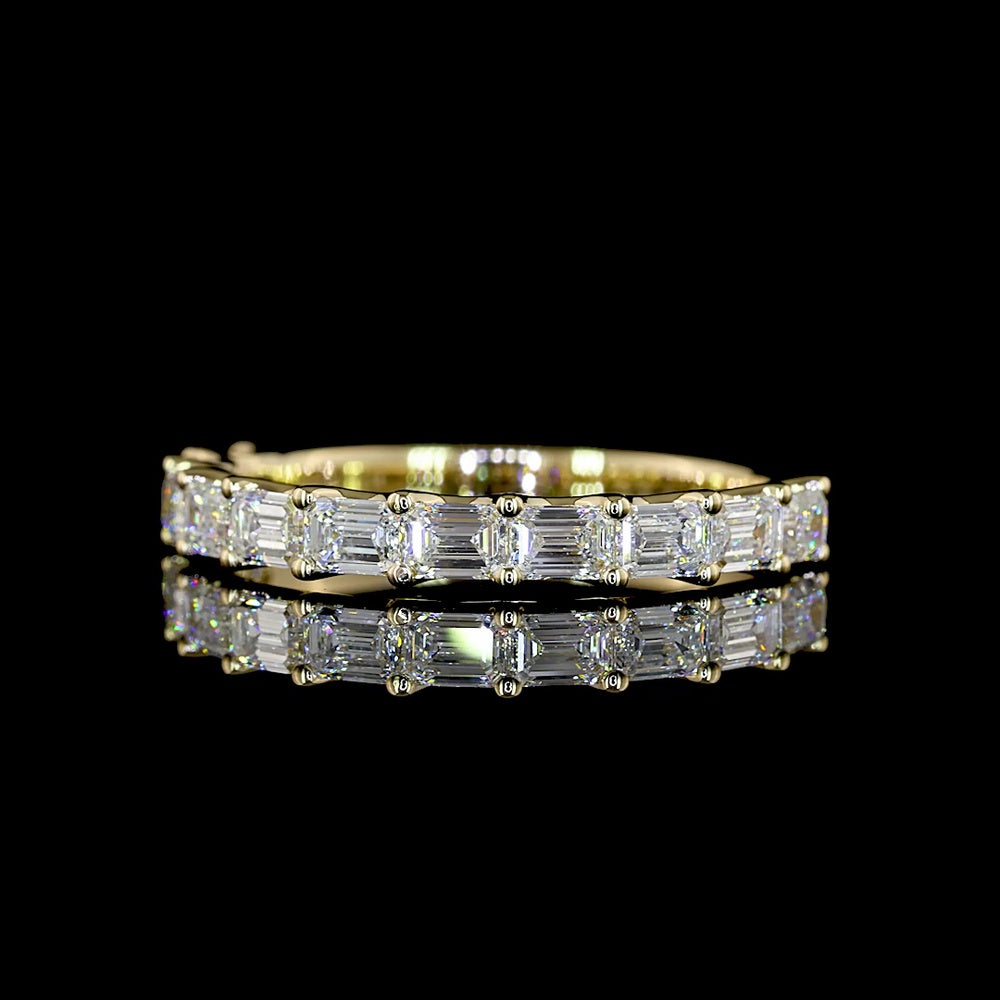14K Yellow Gold Half Eternity Band with East-West Set Emerald Cut Lab Diamonds - 1.14 Carat Total Diamond Weight - Covaloro Fine Jewelry