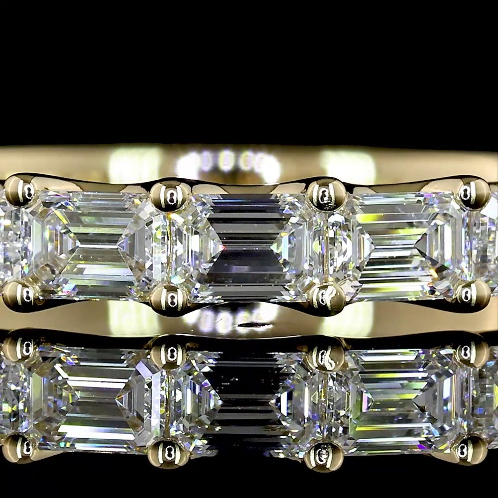 14K Yellow Gold Half Eternity Band with East-West Set Emerald Cut Lab Diamonds - 1.14 Carat Total Diamond Weight - Covaloro Fine Jewelry