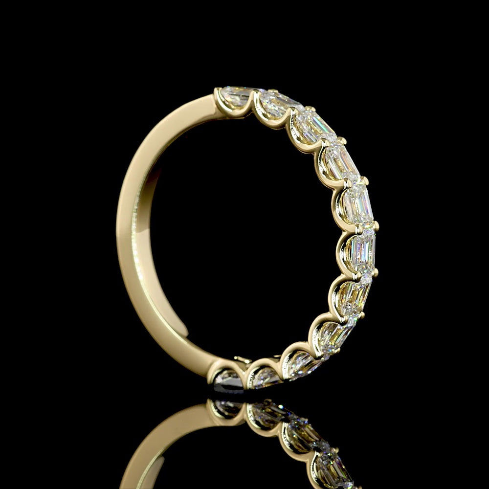 14K Yellow Gold Half Eternity Band with East-West Set Emerald Cut Lab Diamonds - 1.14 Carat Total Diamond Weight - Covaloro Fine Jewelry