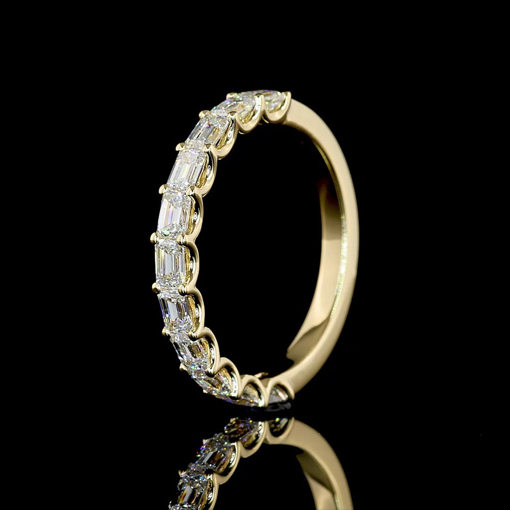 14K Yellow Gold Half Eternity Band with East-West Set Emerald Cut Lab Diamonds - 1.14 Carat Total Diamond Weight - Covaloro Fine Jewelry
