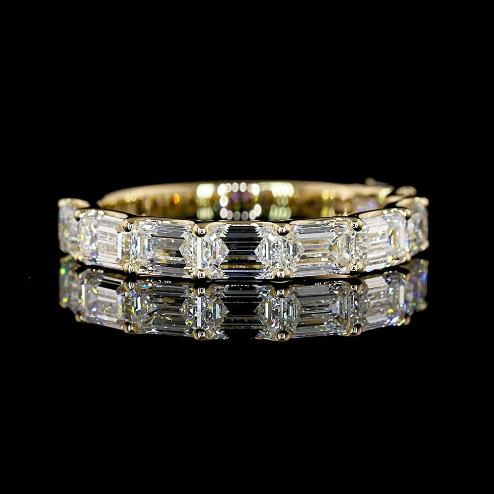 14K Yellow Gold Half Eternity Band with East-West Set Emerald Cut Lab Diamonds - 1.95 Carats Total Diamond Weight - Covaloro Fine Jewelry