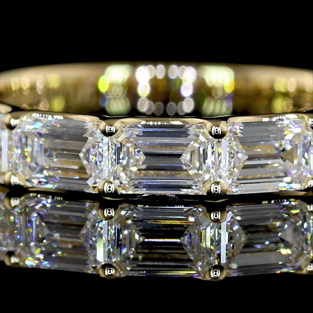 14K Yellow Gold Half Eternity Band with East-West Set Emerald Cut Lab Diamonds - 1.95 Carats Total Diamond Weight - Covaloro Fine Jewelry