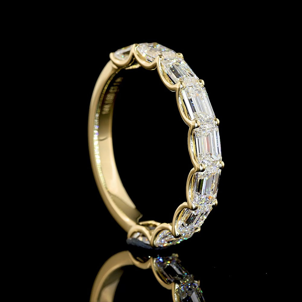 14K Yellow Gold Half Eternity Band with East-West Set Emerald Cut Lab Diamonds - 1.95 Carats Total Diamond Weight - Covaloro Fine Jewelry