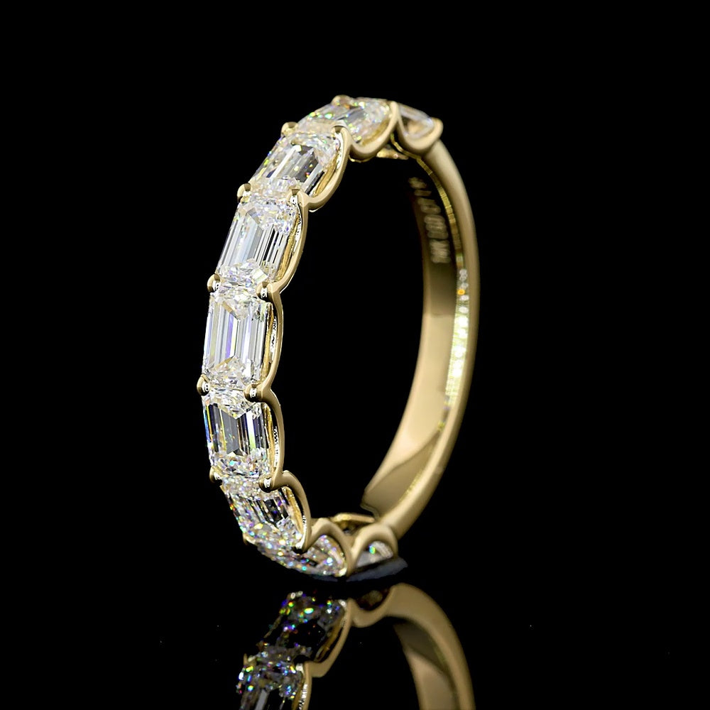 14K Yellow Gold Half Eternity Band with East-West Set Emerald Cut Lab Diamonds - 1.95 Carats Total Diamond Weight - Covaloro Fine Jewelry