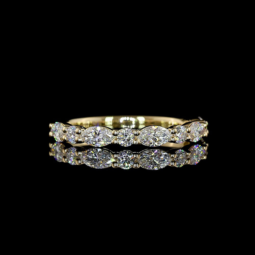 14K Yellow Gold Half Eternity Band with East-West Set Marquise and Brilliant Cut Lab Diamonds - 0.70 Carats Total Diamond Weight - Covaloro Fine Jewelry