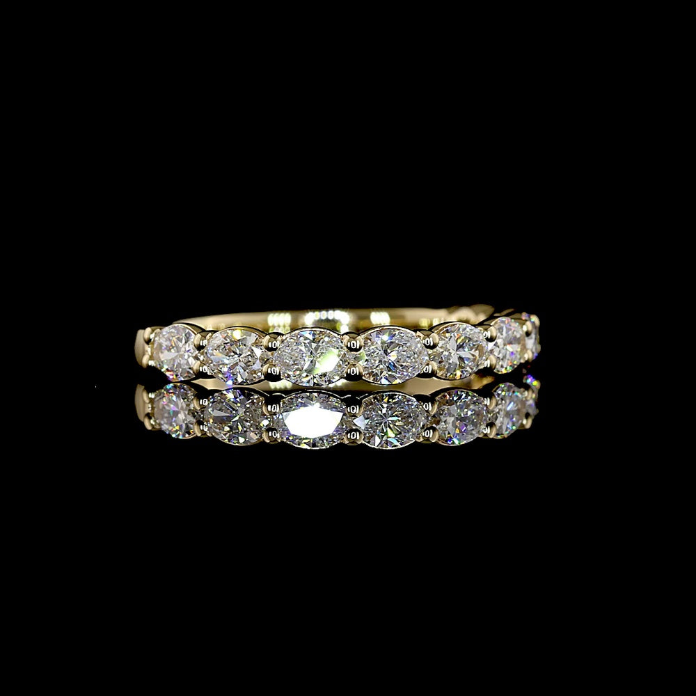 14K Yellow Gold Half Eternity Band with East-West Set Oval Cut Lab Diamonds - 0.98 Carat Total Diamond Weight - Covaloro Fine Jewelry