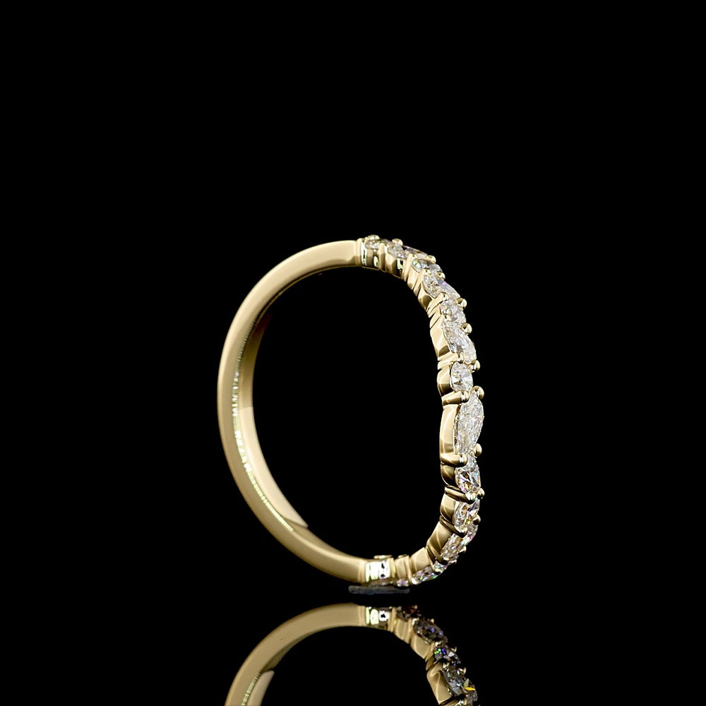 14K Yellow Gold Half Eternity Band with Inclined Pear Shape and Brilliant Cut Lab Diamonds - 0.45 Carats Total Diamond Weight - Covaloro Fine Jewelry