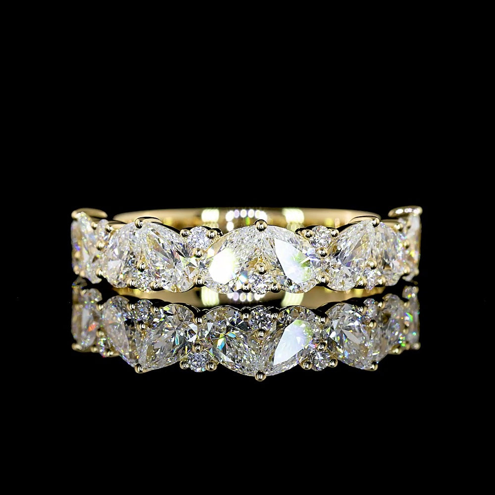 14K Yellow Gold Half Eternity Band with Inclined Pear Shape and Brilliant Cut Lab Diamonds - 1.57 Carat Total Diamond Weight - Covaloro Fine Jewelry