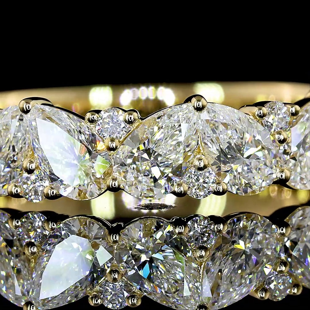 14K Yellow Gold Half Eternity Band with Inclined Pear Shape and Brilliant Cut Lab Diamonds - 1.57 Carat Total Diamond Weight - Covaloro Fine Jewelry