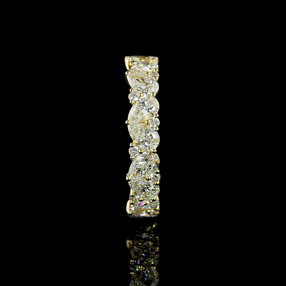 14K Yellow Gold Half Eternity Band with Inclined Pear Shape and Brilliant Cut Lab Diamonds - 1.57 Carat Total Diamond Weight - Covaloro Fine Jewelry