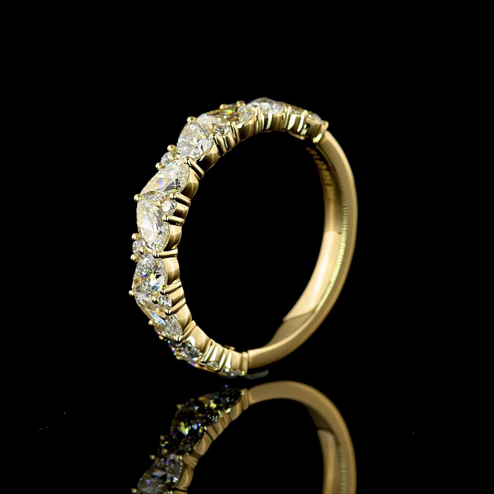 14K Yellow Gold Half Eternity Band with Inclined Pear Shape and Brilliant Cut Lab Diamonds - 1.57 Carat Total Diamond Weight - Covaloro Fine Jewelry