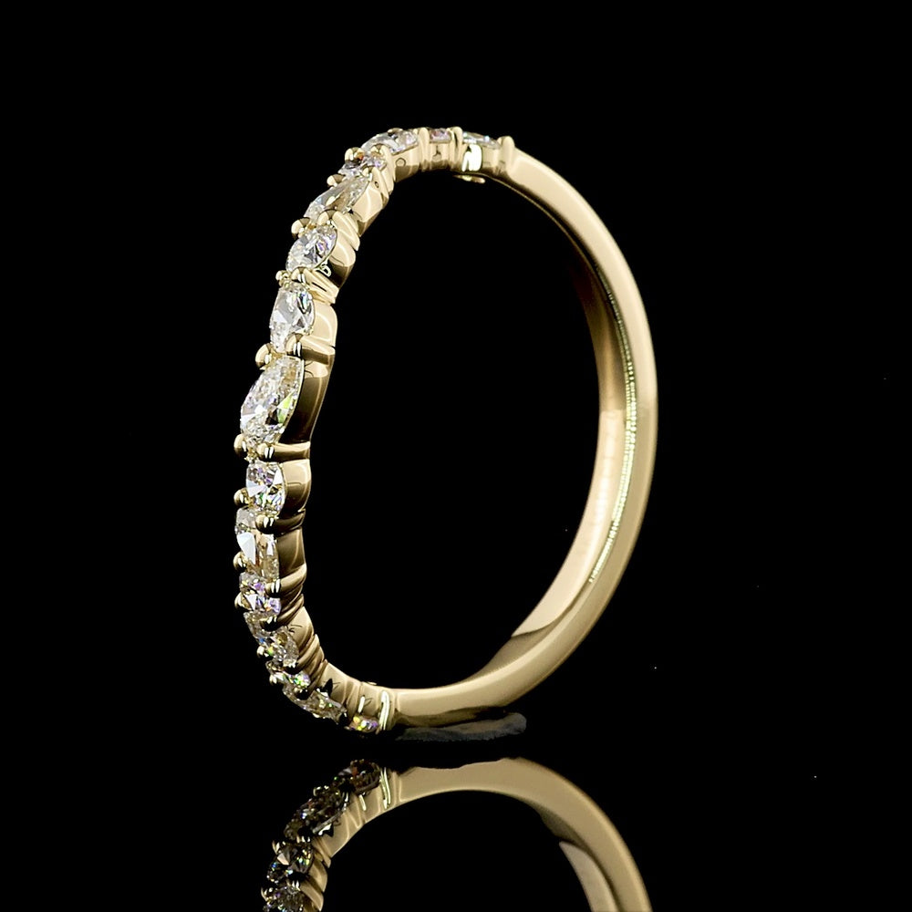 14K Yellow Gold Half Eternity Band with Inclined Prong Set Pear Shaped Lab Diamonds and Round Brilliant Accents - 0.46 Carat Total Diamond Weight - Covaloro Fine Jewelry