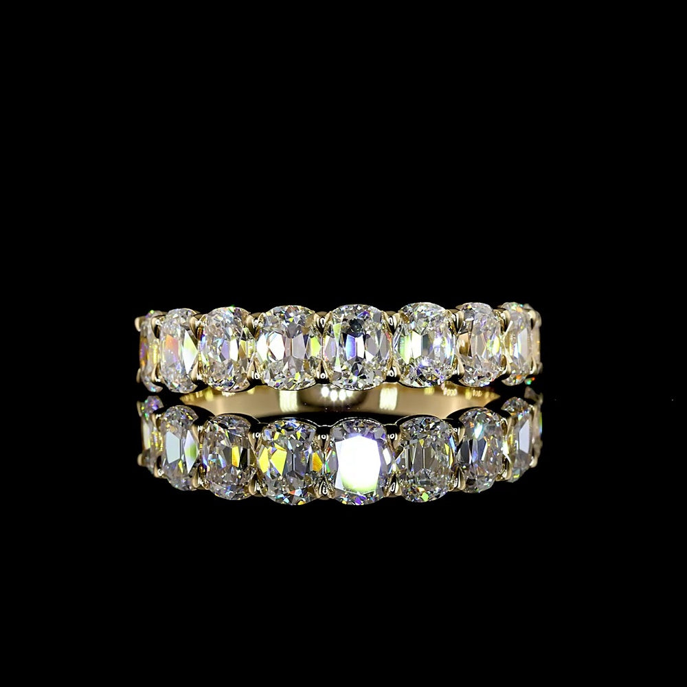 14K Yellow Gold Half Eternity Band with North-South Antique Cushion Cut Lab Diamonds - 2.09 Carat Total Weight, E-F Color VS1 Clarity - Covaloro Fine Jewelry