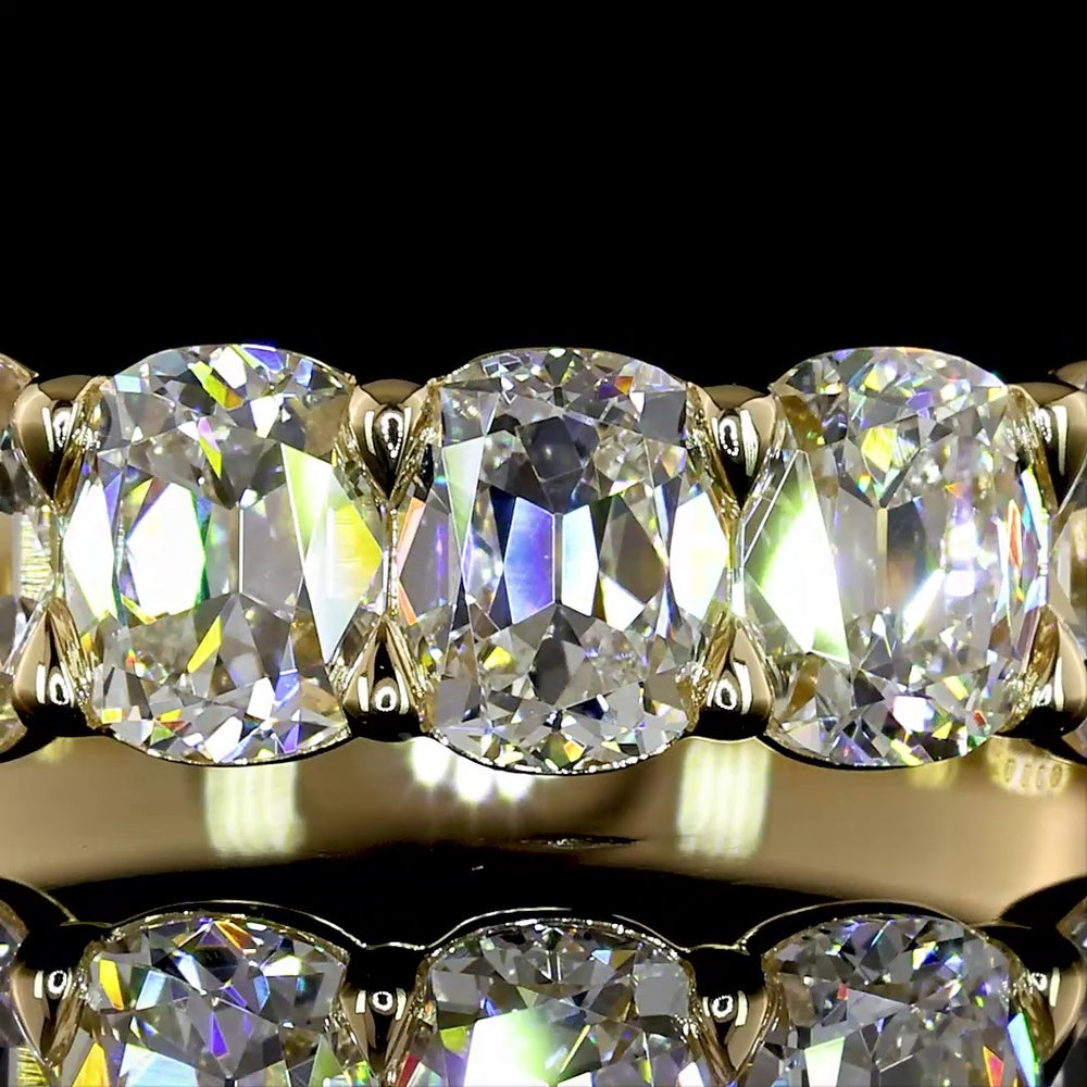 14K Yellow Gold Half Eternity Band with North-South Antique Cushion Cut Lab Diamonds - 2.09 Carat Total Weight, E-F Color VS1 Clarity - Covaloro Fine Jewelry