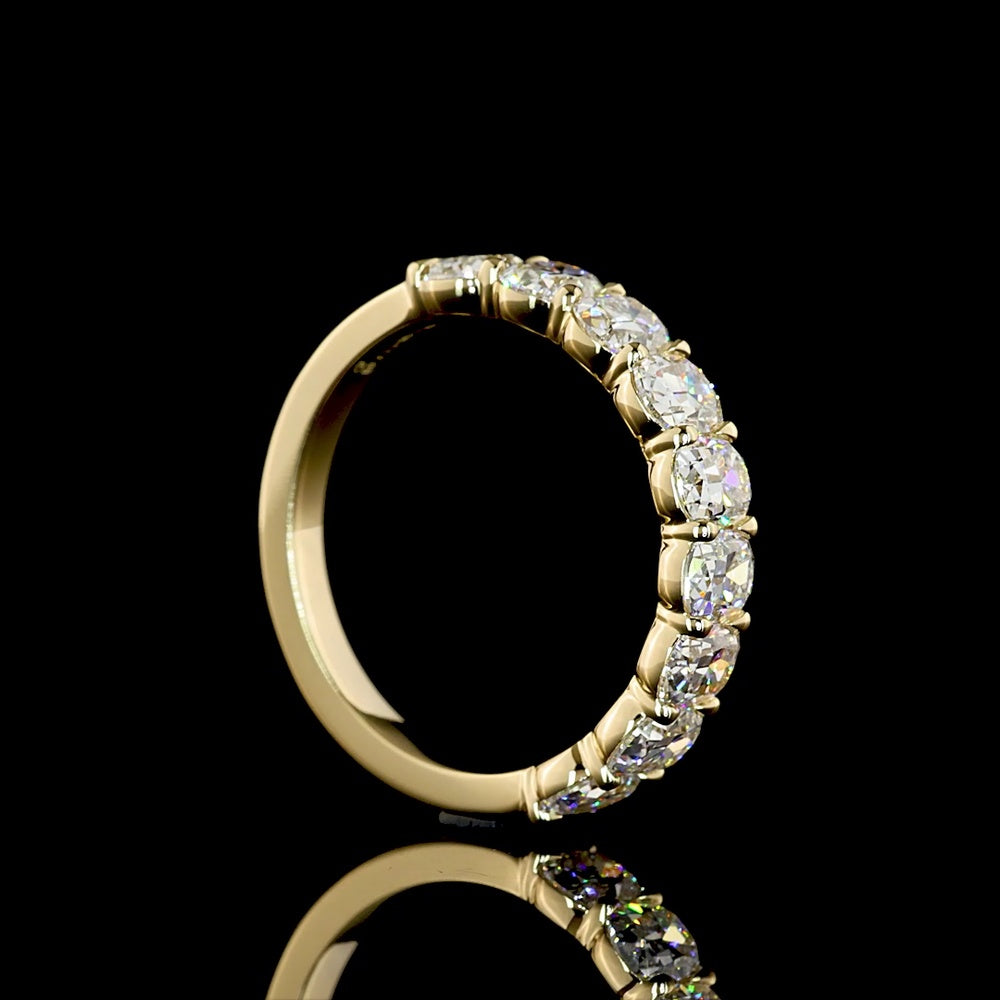 14K Yellow Gold Half Eternity Band with North-South Antique Cushion Cut Lab Diamonds - 2.09 Carat Total Weight, E-F Color VS1 Clarity - Covaloro Fine Jewelry