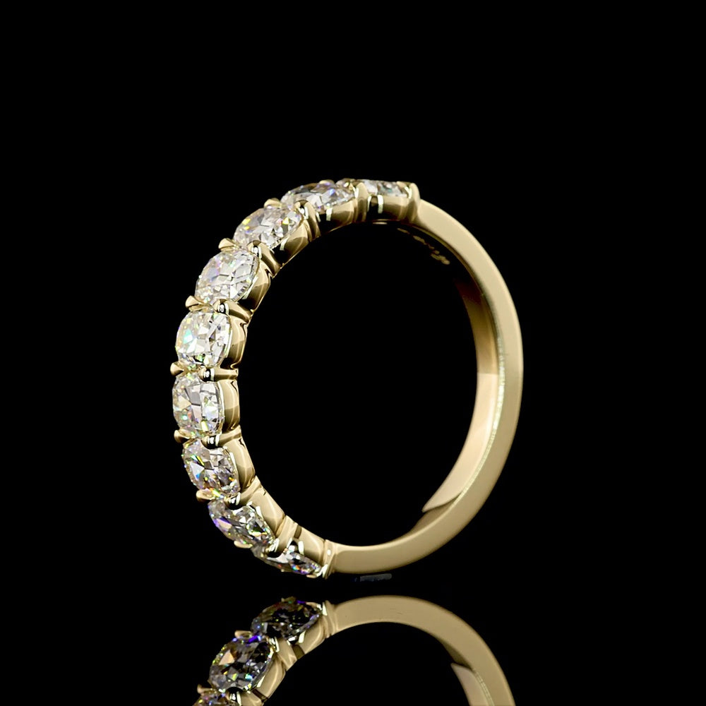 14K Yellow Gold Half Eternity Band with North-South Antique Cushion Cut Lab Diamonds - 2.09 Carat Total Weight, E-F Color VS1 Clarity - Covaloro Fine Jewelry