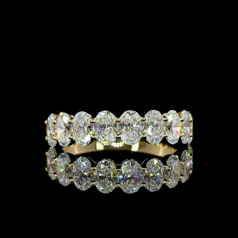 14K Yellow Gold Half Eternity Band with North-South Oval Cut Lab Diamonds - 2.05 Carat Total Weight (9 Stones, E-F Color, VS Clarity) - Covaloro Fine Jewelry