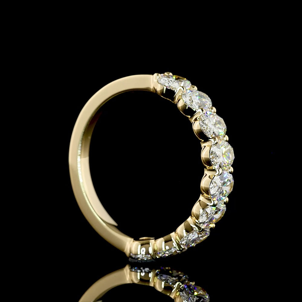 14K Yellow Gold Half Eternity Band with North-South Oval Cut Lab Diamonds - 2.05 Carat Total Weight (9 Stones, E-F Color, VS Clarity) - Covaloro Fine Jewelry