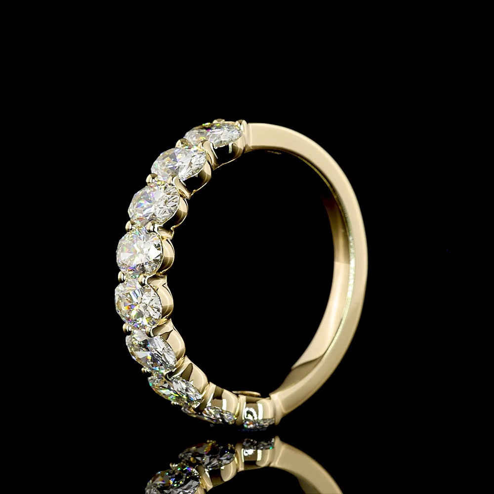 14K Yellow Gold Half Eternity Band with North-South Oval Cut Lab Diamonds - 2.05 Carat Total Weight (9 Stones, E-F Color, VS Clarity) - Covaloro Fine Jewelry