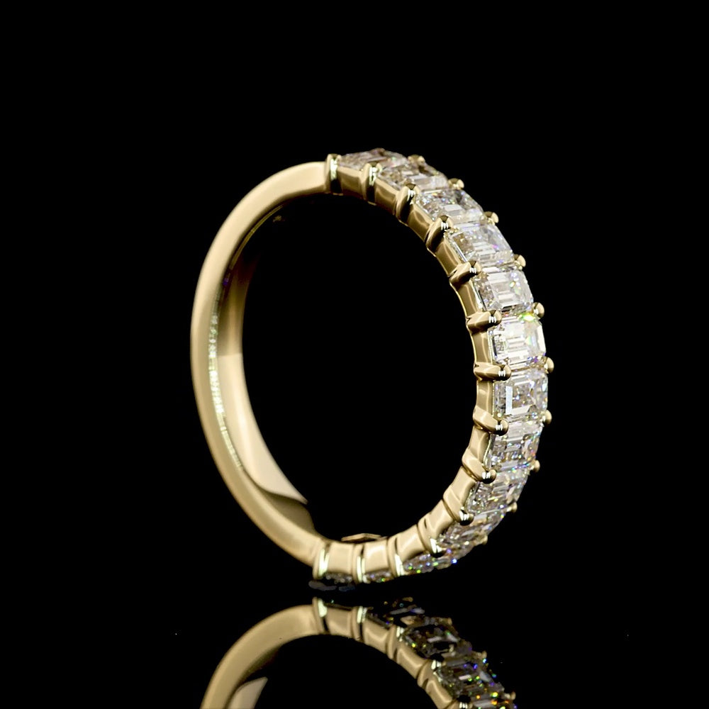 14K Yellow Gold Half Eternity Band with Prong Set Emerald Cut Lab Diamonds - 1.57 Carat Total Diamond Weight (E-F Color, VS1 Clarity) - Covaloro Fine Jewelry