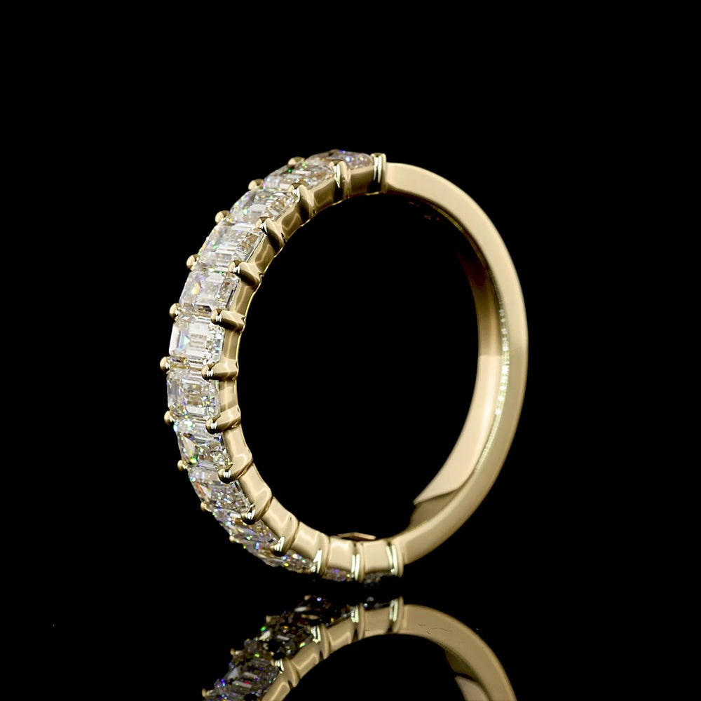 14K Yellow Gold Half Eternity Band with Prong Set Emerald Cut Lab Diamonds - 1.57 Carat Total Diamond Weight (E-F Color, VS1 Clarity) - Covaloro Fine Jewelry