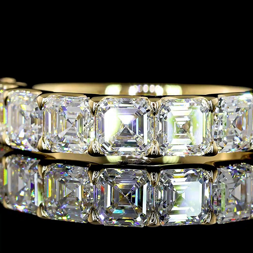 14K Yellow Gold Half Eternity Band with U-Prong Set Asscher Cut Lab Diamonds - 3.17 Carats Total Diamond Weight - Covaloro Fine Jewelry