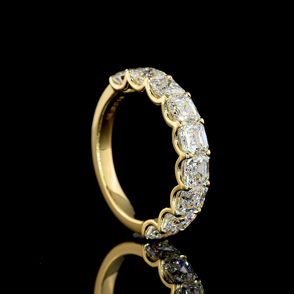 14K Yellow Gold Half Eternity Band with U-Prong Set Asscher Cut Lab Diamonds - 3.17 Carats Total Diamond Weight - Covaloro Fine Jewelry