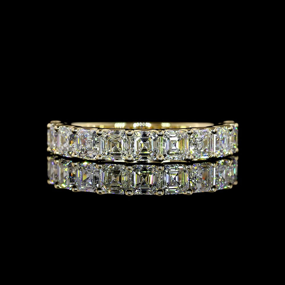 14K Yellow Gold Half Eternity Band with U-Prong Set Asscher Cut Natural Diamonds - 2.12 Carat Total Diamond Weight - Covaloro Fine Jewelry