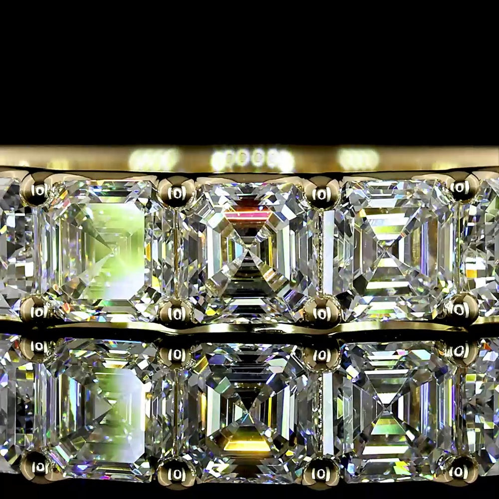 14K Yellow Gold Half Eternity Band with U-Prong Set Asscher Cut Natural Diamonds - 2.12 Carat Total Diamond Weight - Covaloro Fine Jewelry
