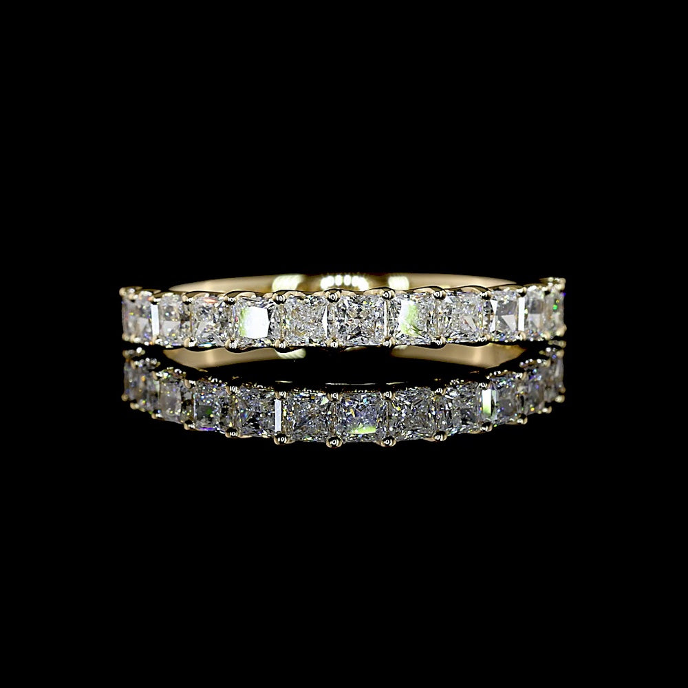 14K Yellow Gold Half Eternity Band with U-Prong Set Princess Cut Lab Diamonds - 13 Stones, 0.97 Carat Total Weight, E-F Color VS1 Clarity - Covaloro Fine Jewelry