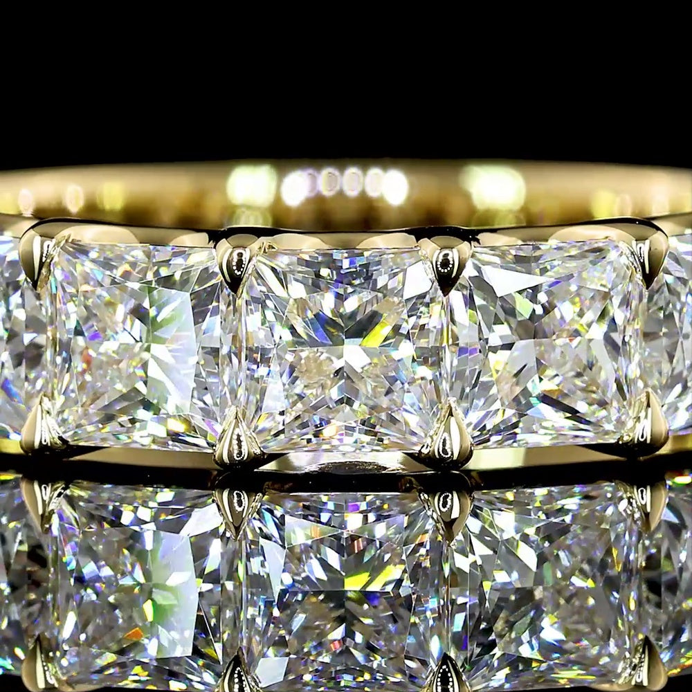 14K Yellow Gold Half Eternity Band with U-Prong Set Princess Cut Lab Diamonds - 3.09 Carats Total Diamond Weight - Covaloro Fine Jewelry