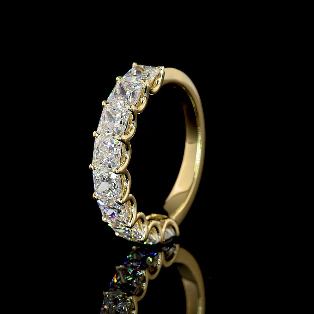 14K Yellow Gold Half Eternity Band with U-Prong Set Princess Cut Lab Diamonds - 3.09 Carats Total Diamond Weight - Covaloro Fine Jewelry