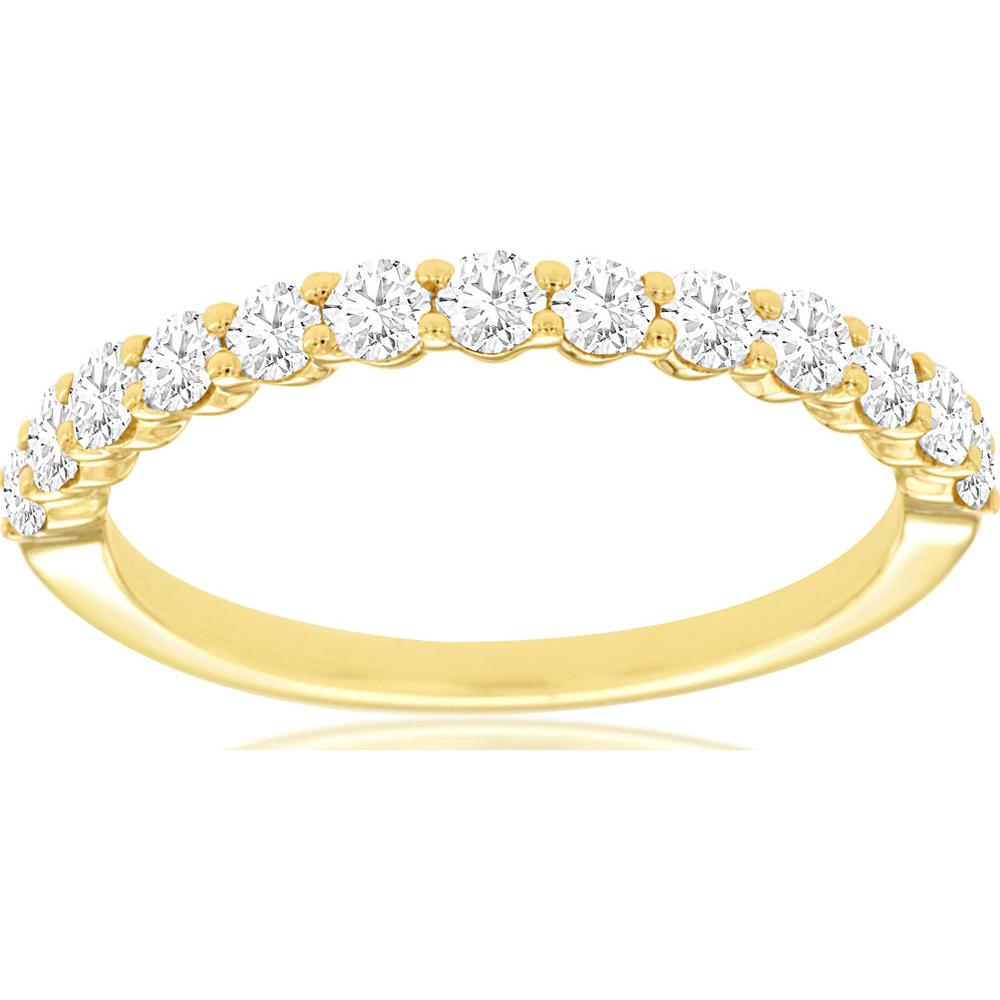 14K Yellow Gold Half-Eternity Diamond Wedding Band with Shared Prong Set Round Brilliant Cut Diamonds - 0.65 Carat Total Diamond Weight - Royal Jewelry