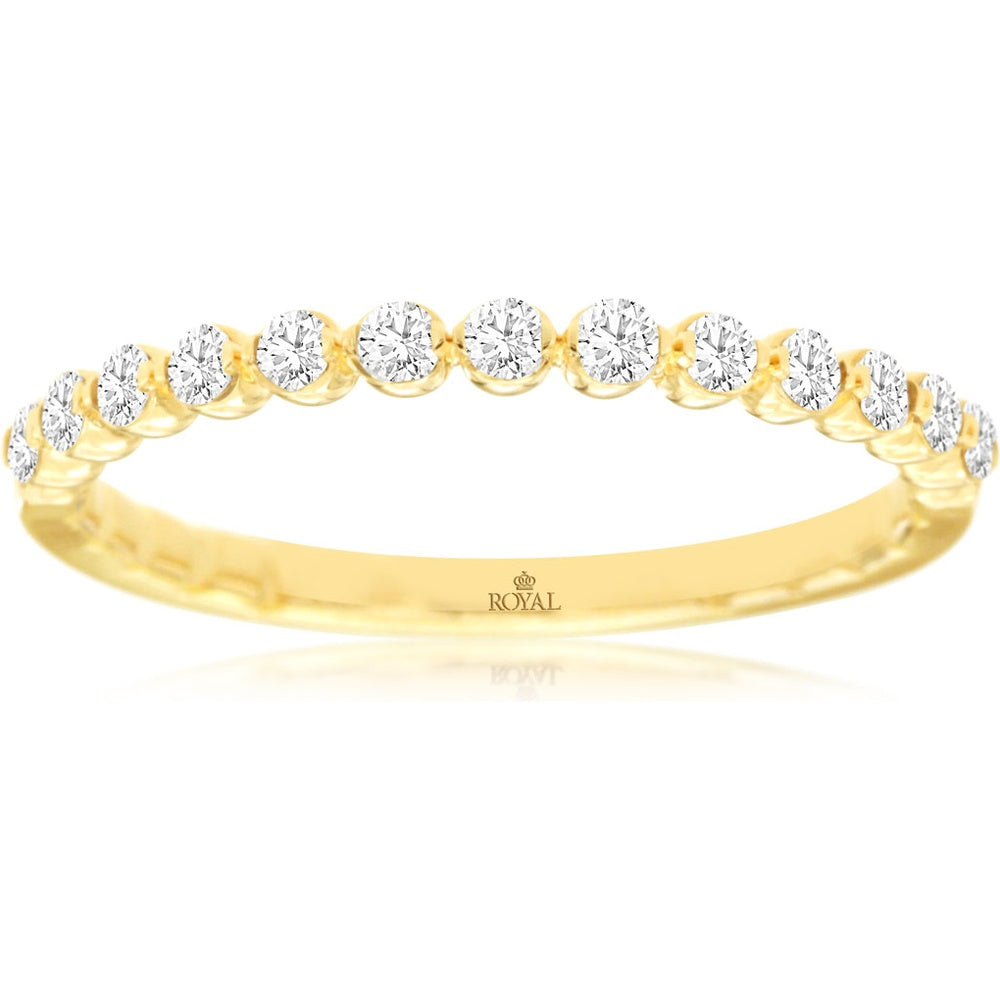 14K Yellow Gold Half-Eternity Wedding Band with Shared-Prong Set Round Brilliant Diamonds - 0.25 Carat Total Diamond Weight - Royal Jewelry