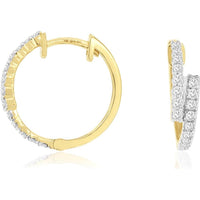 14K Yellow Gold Half-Hoop Earrings with Round Cut Diamonds - 0.42 Carat Total Diamond Weight - Royal Jewelry