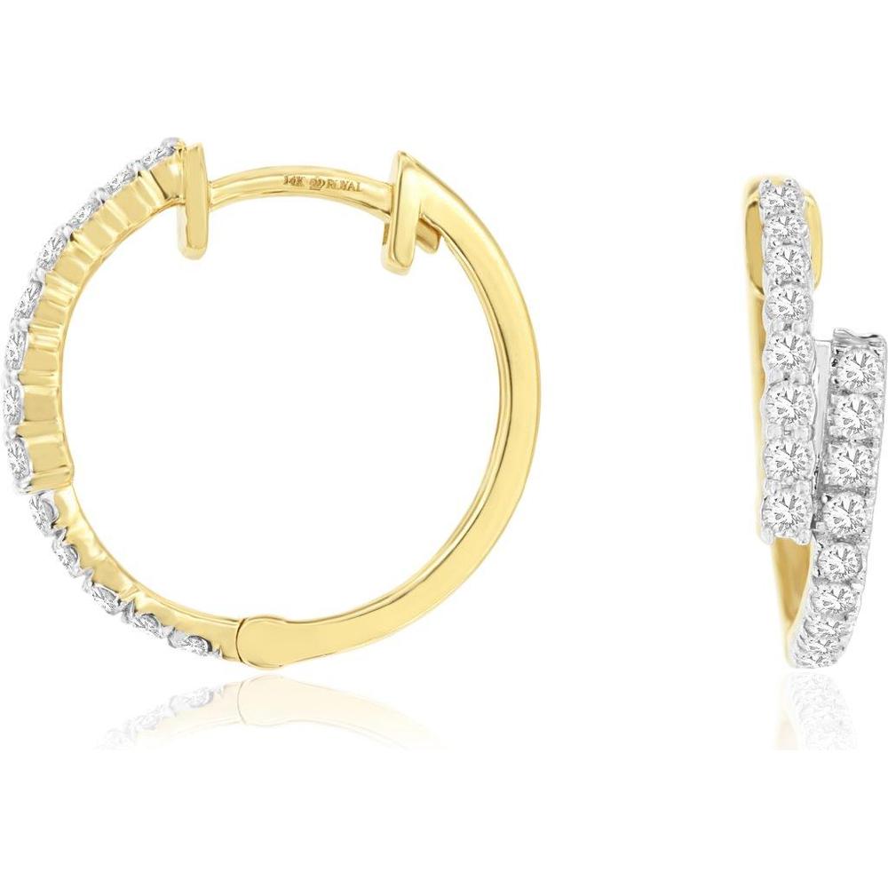 14K Yellow Gold Half-Hoop Earrings with Round Cut Diamonds - 0.42 Carat Total Diamond Weight - Royal Jewelry