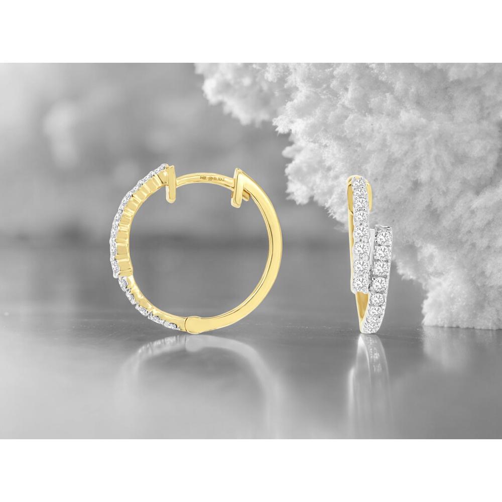 14K Yellow Gold Half-Hoop Earrings with Round Cut Diamonds - 0.42 Carat Total Diamond Weight - Royal Jewelry