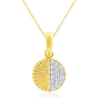 14K Yellow Gold Half Sunburst Textured Pendant with Pavé Set Round Diamonds - 0.06 Carat Total Diamond Weight - Royal Jewelry