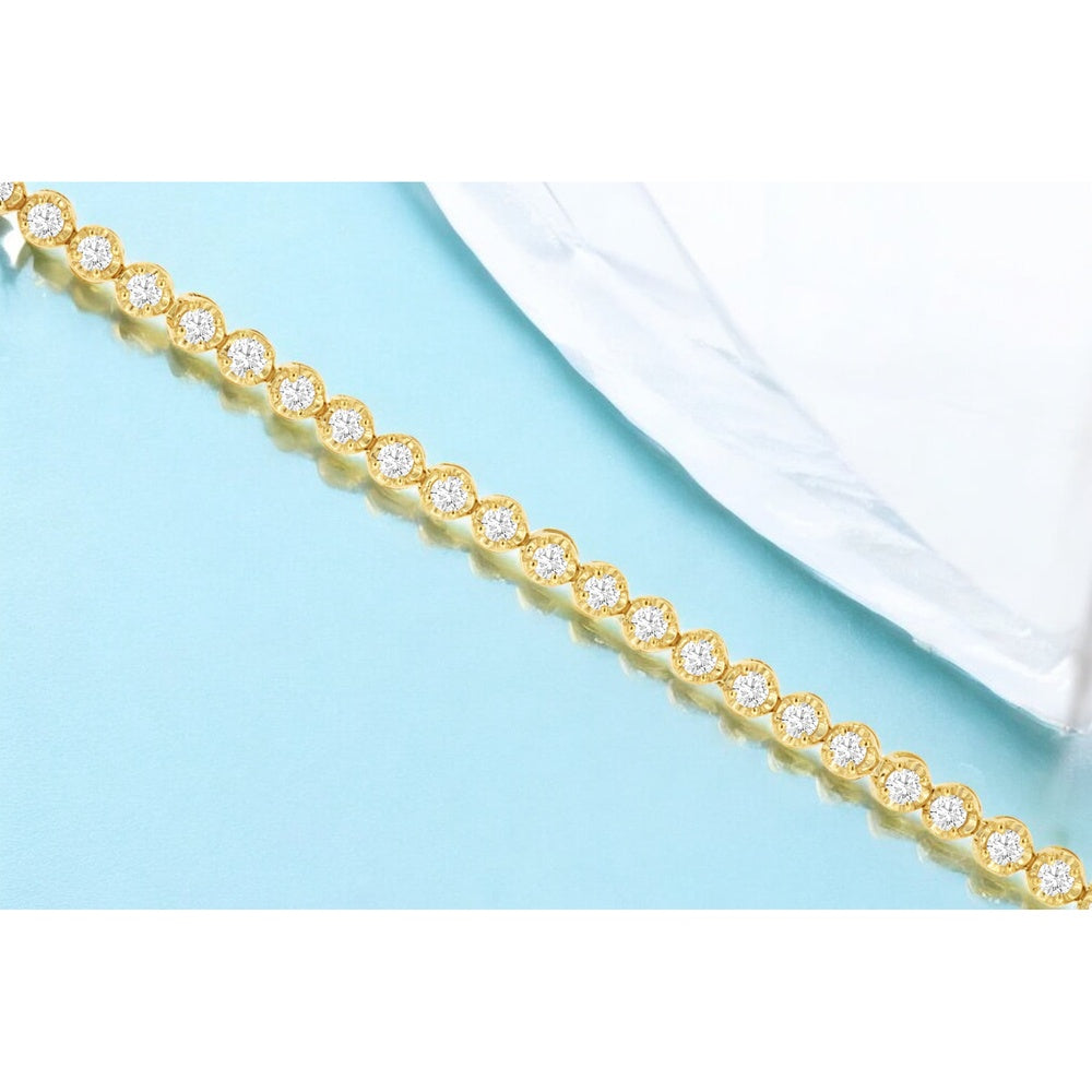 14K Yellow Gold Halfway Tennis Bracelet with Bezel-Set Round Diamonds - 0.51 Carat Total Diamond Weight - Royal Jewelry