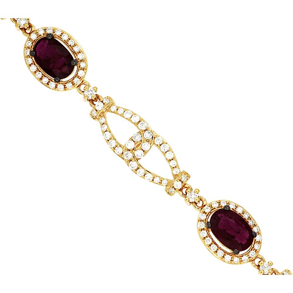14K Yellow Gold Halo Bracelet with Oval Rubies and Diamond Accents - 3.25 Carat Ruby Total & 1.44 Carat Diamond Total - Royal Jewelry