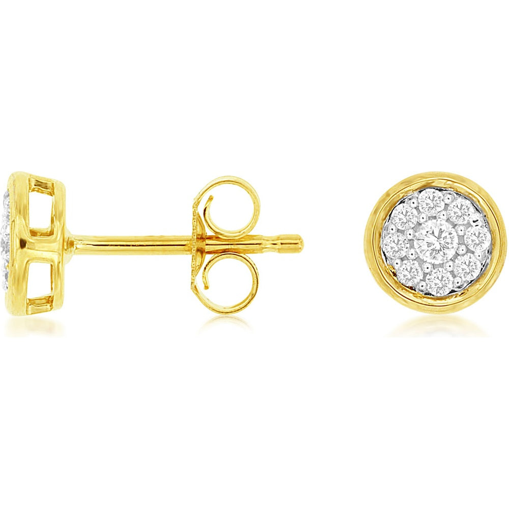 14K Yellow Gold Halo Diamond Cluster Stud Earrings with Friction Backs - 0.18 Carat Total Diamond Weight - Royal Jewelry