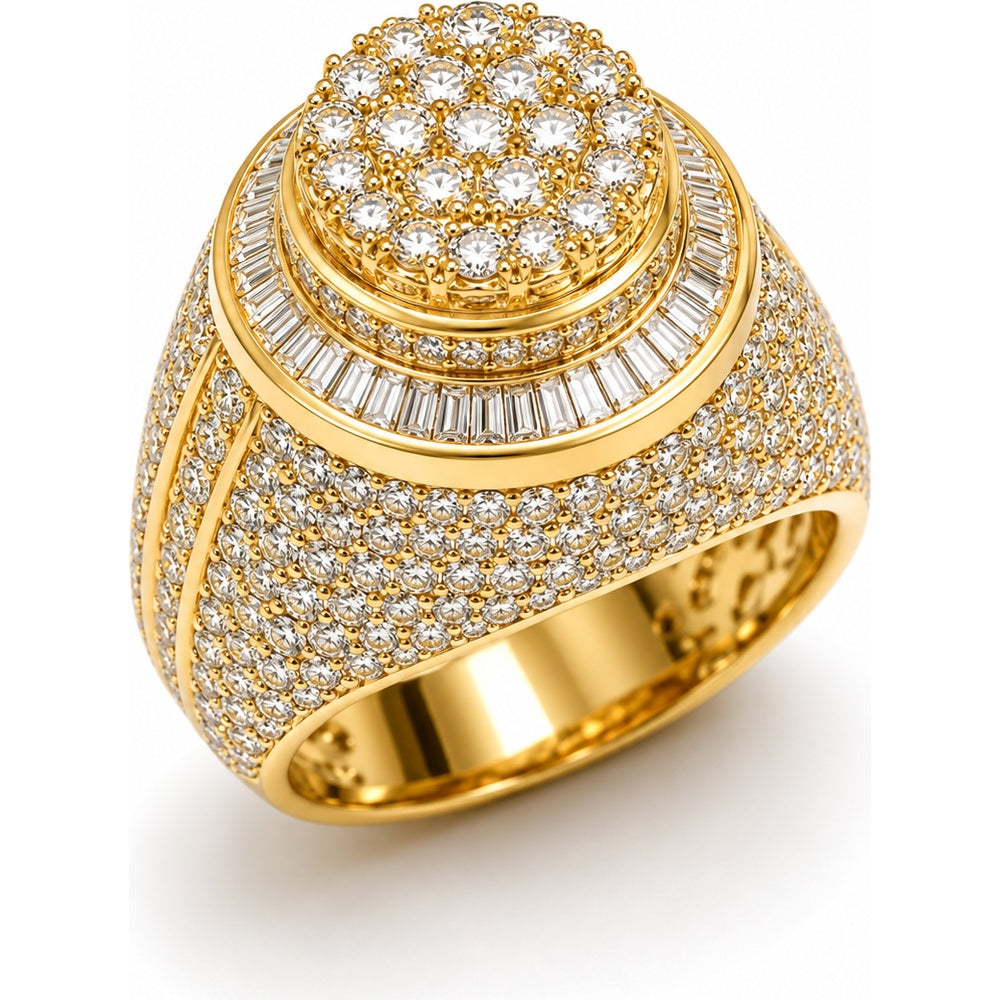 14K Yellow Gold Halo Dome Fashion Ring with Pave Round and Channel-Set Baguette Diamonds - 4.87 Carat Total Diamond Weight by Auriventus