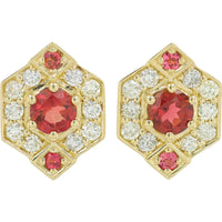 14K Yellow Gold Halo Earrings with 1.11 Carat Total Pink Tourmaline and Diamonds