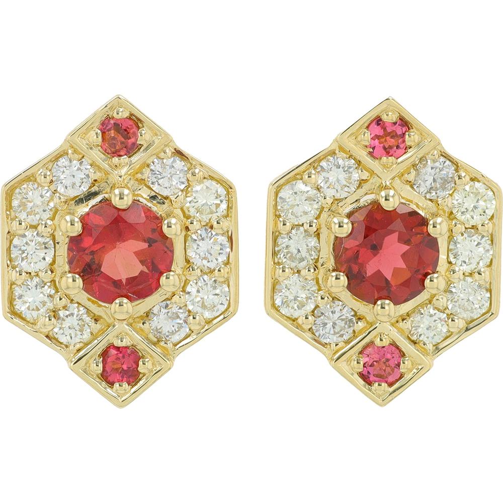 14K Yellow Gold Halo Earrings with 1.11 Carat Total Pink Tourmaline and Diamonds