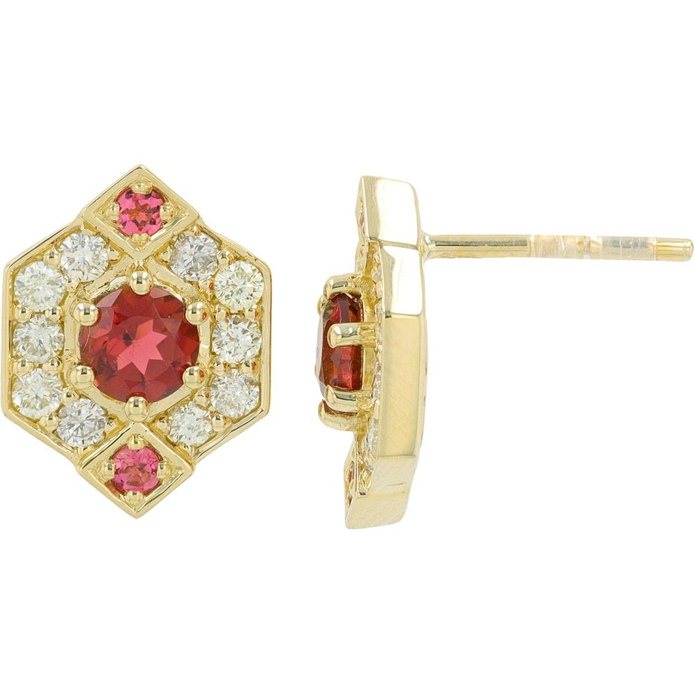 14K Yellow Gold Halo Earrings with 1.11 Carat Total Pink Tourmaline and Diamonds