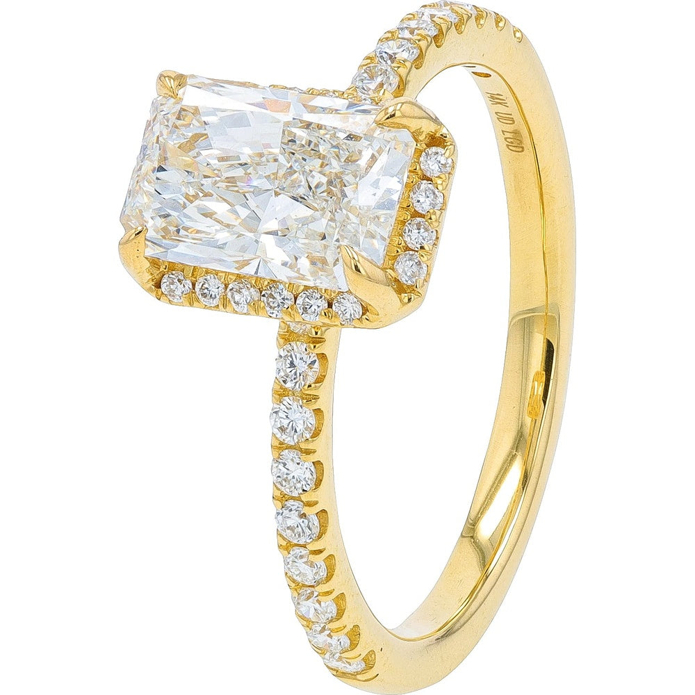 14K Yellow Gold Halo Engagement Ring with 1.50 Carat Emerald Cut Lab Grown Diamond and Accent Diamonds - 1.75 Carat Total Diamond Weight