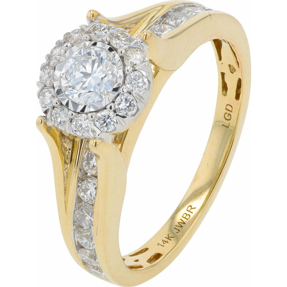 14K Yellow Gold Halo Engagement Ring with Round Lab-Grown Diamonds and Channel-Set Accents - 1.00 Carat Total Diamond Weight