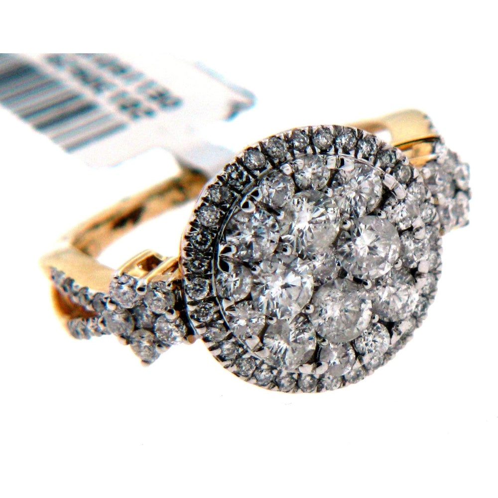 14K Yellow Gold Halo Fashion Ring with Cluster Set Round Diamonds and Milgrain Detail - 2.09 Carat Total Diamond Weight by Auriventus
